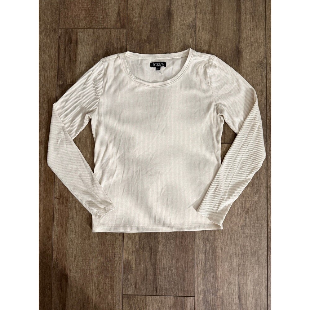 J.Crew Vintage Rib Long Sleeve Crewneck Tee Cream Size Medium